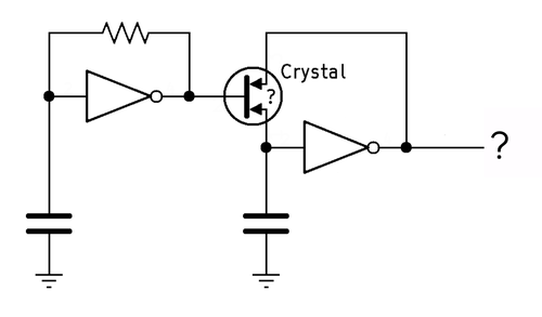 Two oscillators in a frequency modulation setup, with a point contact crystal modulating the current that sets the frequency of the second ocillator.