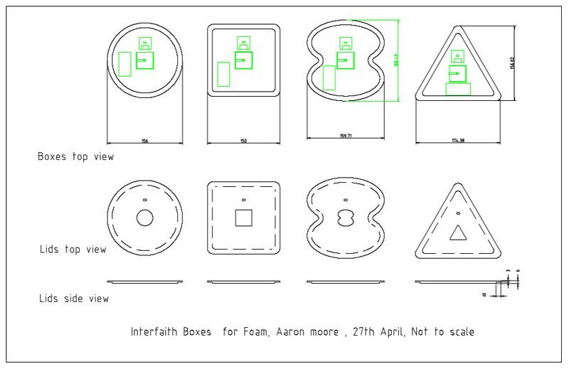 Technical drawing of four boxes with lids what have gaps for the sensors to fit in