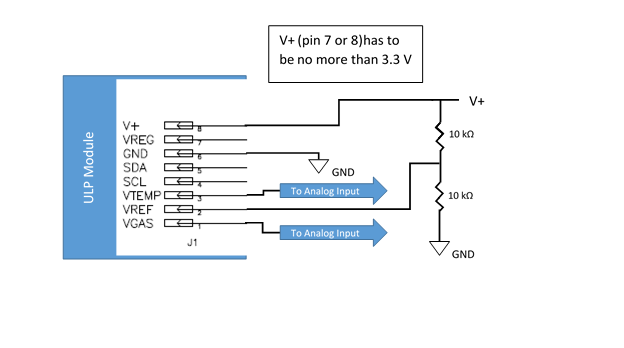 Circuit diagram from the SPEC sensors company showing how you can use two resistors to make it work better with an arduino