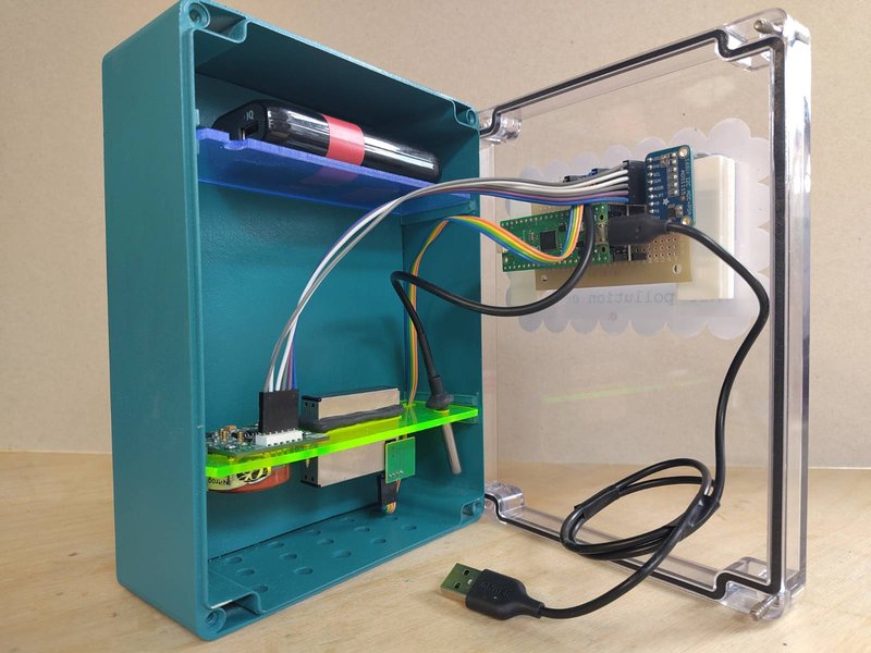 open smogoff sensor revealing the electronics and wiring
