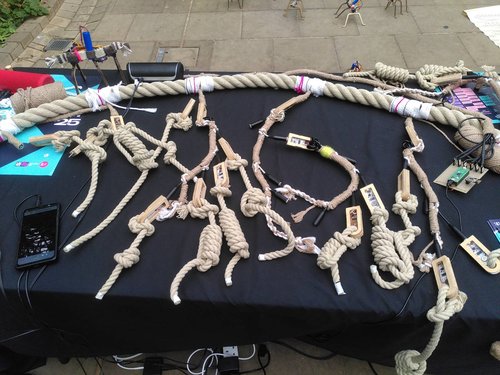 A table with a lot of knots on